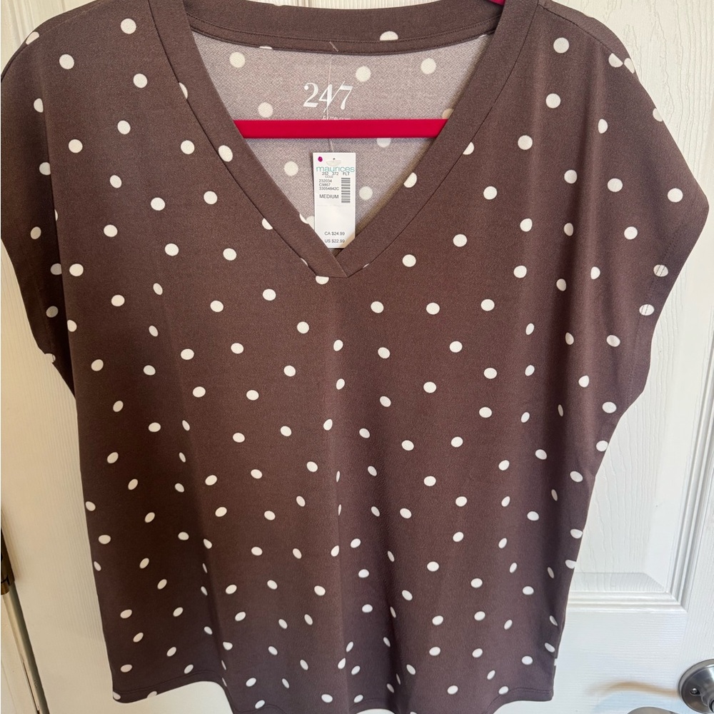 Maurices Brown Polka Dot V-Neck Top